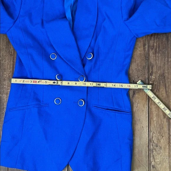 Vintage 80s women’s Sasson Blue 3/4 sleeve padded shoulder Blazer size 6 - Picture 5 of 9